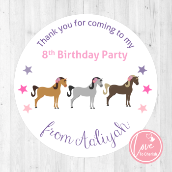 Horses Trio Personalised Birthday Party Stickers
