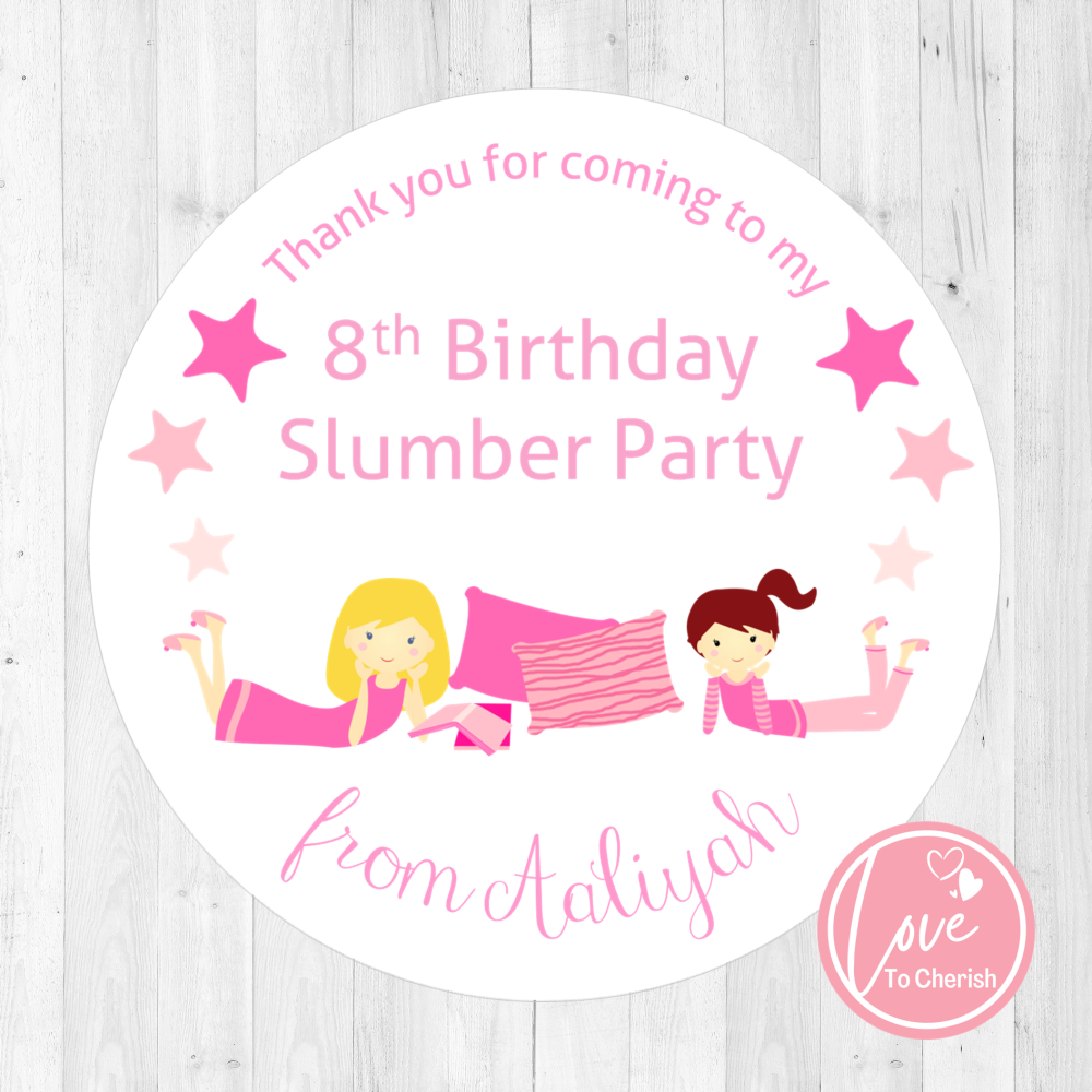 Girl's Slumber / Sleepover  Personalised Birthday Party Stickers
