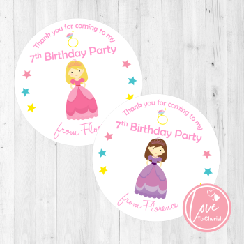 Princess Personalised Birthday Party Stickers