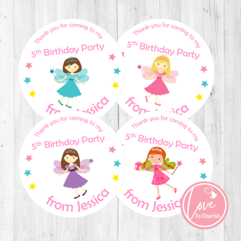 Fairy Princess Personalised Birthday Party Stickers