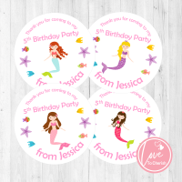 Mermaid Personalised Birthday Party Stickers