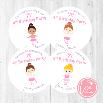 Ballerina Personalised Birthday Party Stickers