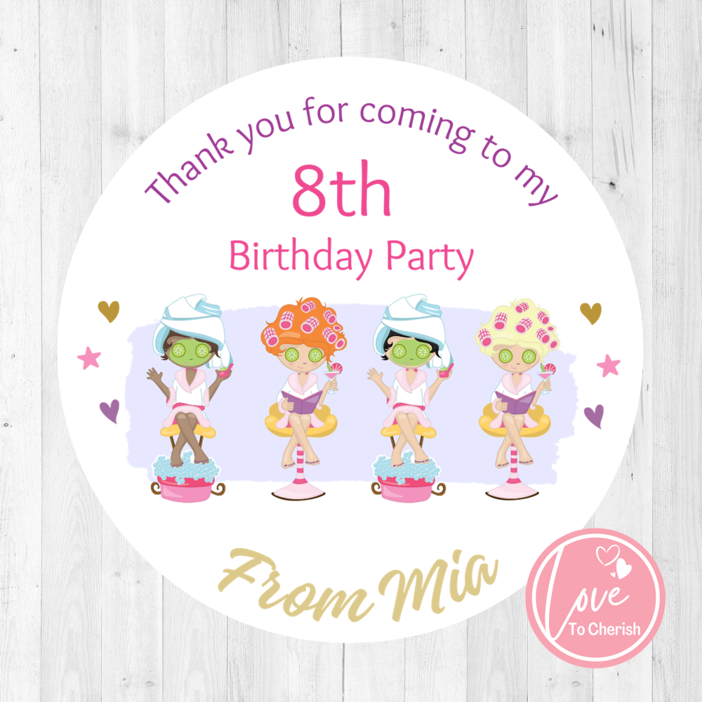 Spa Day Personalised Girl's Pamper Party Birthday Party Stickers