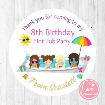 Hot Tub Personalised Girl's Pool Party Birthday Party Stickers