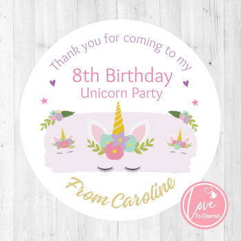 Unicorns Personalised Girl's Magical Unicorn Birthday Party Stickers