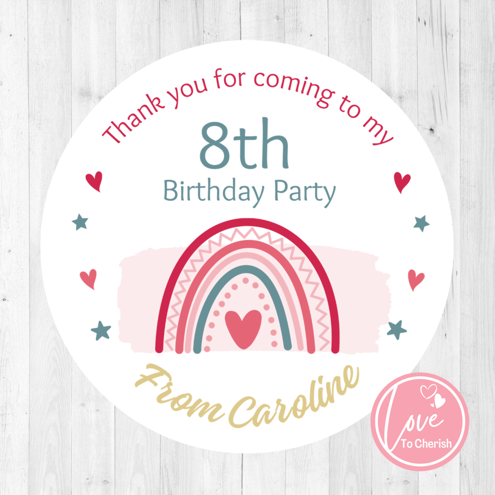 Rainbow Personalised Girl's Birthday Party Stickers