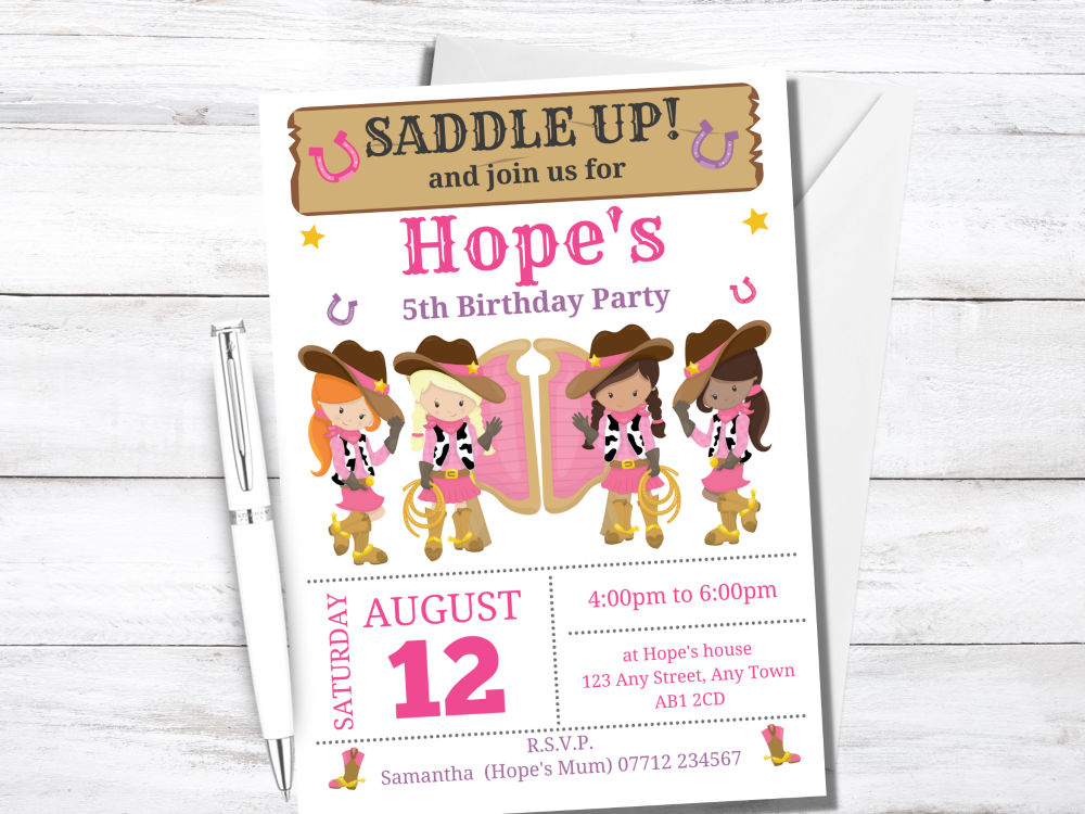 Cowgirls Wild West Party Birthday Invitations - PRINTED