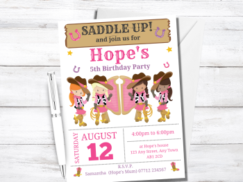 Cowgirls Wild West Girls Personalised Birthday Party Invitations from £4.45