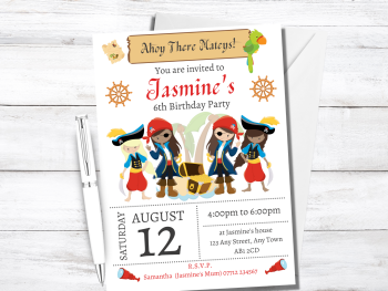 Pirate Girls Magic Show Personalised Birthday Party Invitations from £4.45