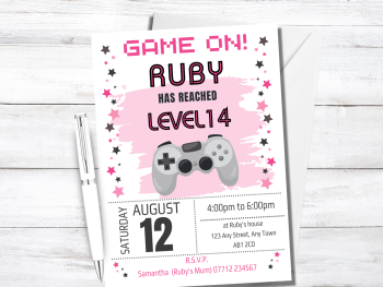 Pink Video Game Girls Personalised Birthday Party Invitations from £4.45