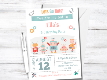 Robot Girls Personalised Birthday Party Invitations from £4.45