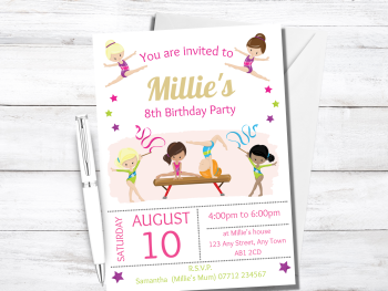 Gymnastics Personalised Birthday Party Invitations from £4.45