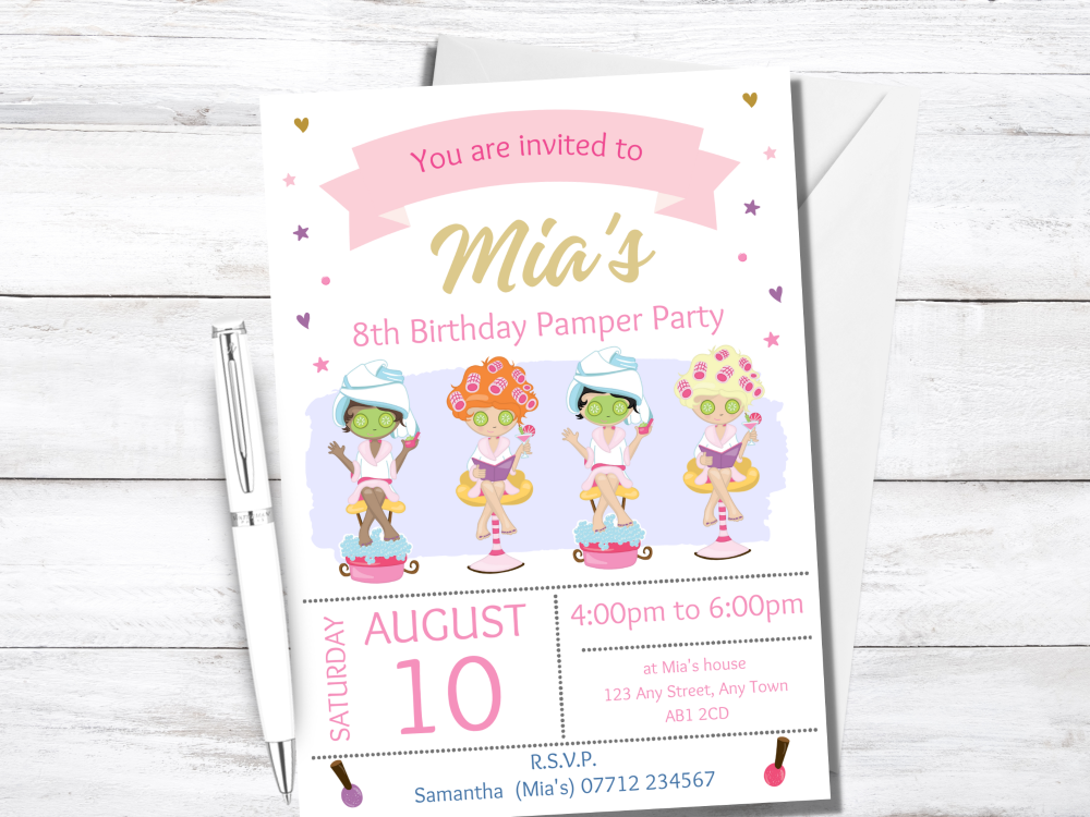 Spa Day Girls Personalised Birthday Pamper Party Invitations - PRINTED