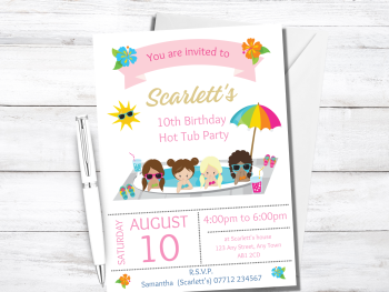 Hot Tub Personalised Birthday Pool Party Invitations from £4.45