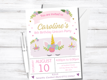 Unicorns Personalised Girl's Birthday Party Invitations from £4.45