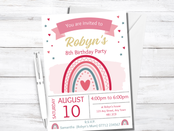 Rainbow Personalised Girl's Birthday Party Invitations from £4.45