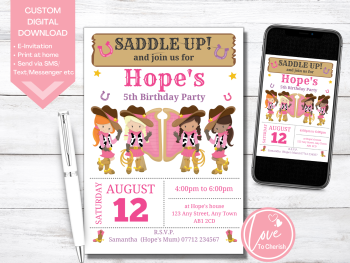 Cowgirls Wild West Personalised Birthday Party Invitations - DIGITAL DOWNLOAD