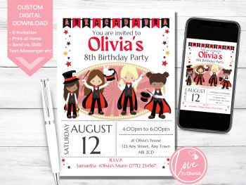 Magician Girls Personalised Birthday Magic Show Party Invitations - DIGITAL DOWNLOAD