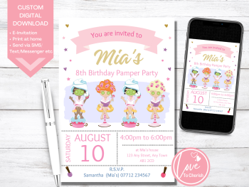 Spa Day Girls Personalised Birthday Pamper Party Invitations - DIGITAL DOWNLOAD