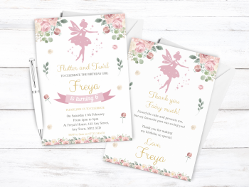Fairy Princess Personalised Girl's Birthday Party Invitations and Thank You Cards from £4.45
