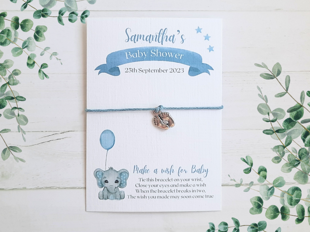 Baby Elephant - BLUE - Wishing Bracelet for Baby Shower