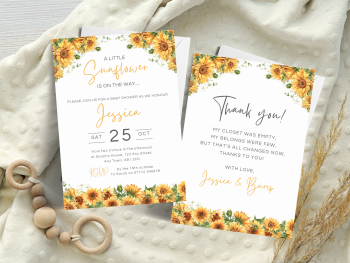A Little Sunflower Is On The Way Baby Shower Personalised Invitations and Thank You Cards  from £4.45