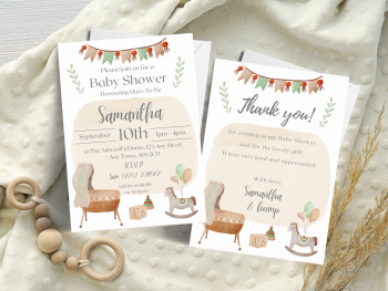 Boho Neutral Baby Shower Unisex Personalised Invitations and Thank You Cards  from £4.45