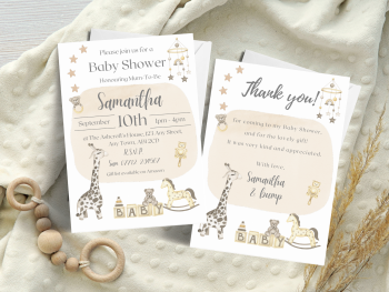 Neutral Nursery Baby Shower Unisex Personalised Invitations and Thank You Cards  from £4.45