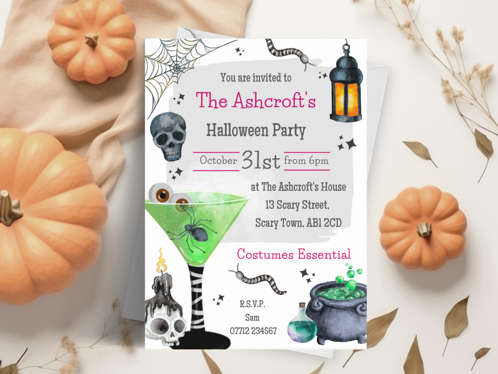 Cocktails Halloween Party Invitations