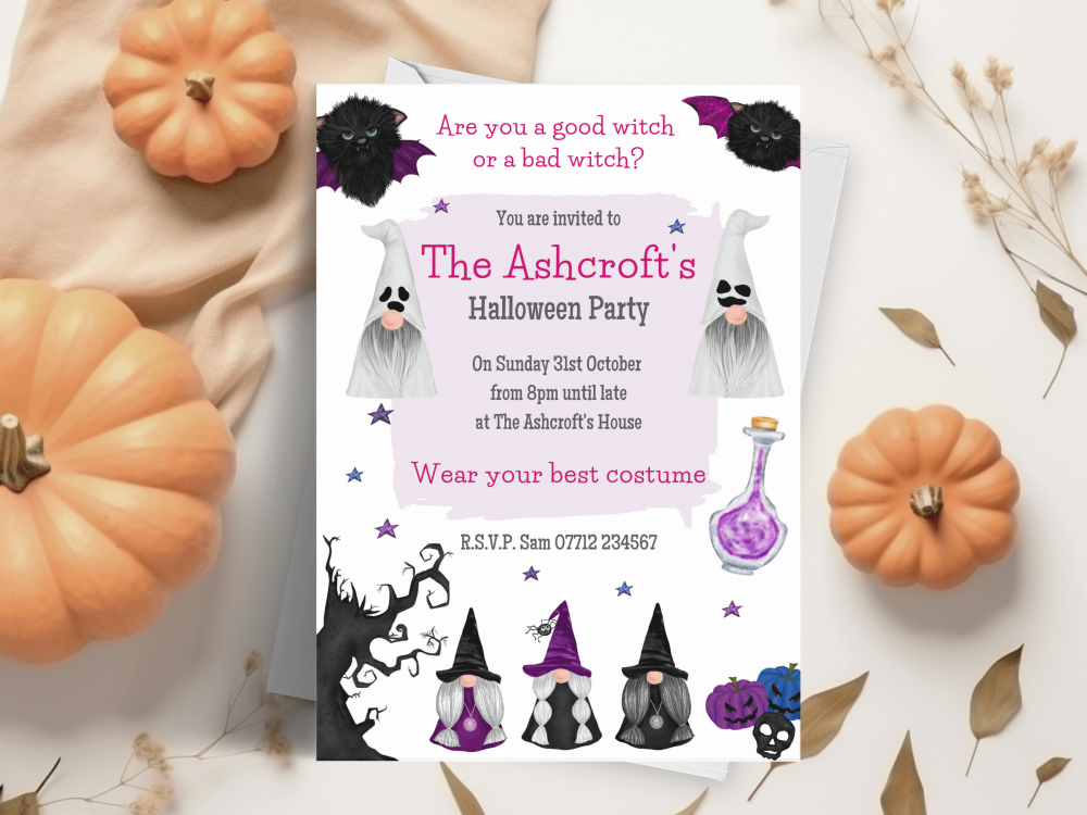 Gnome Witches Halloween Party Invitations
