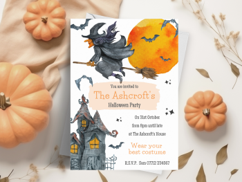 Haunted House & Flying Witch Halloween Party Invitations from £4.45