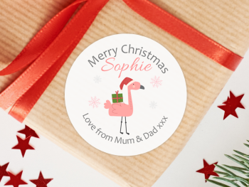 Pink Flamingo Personalised Christmas Stickers
