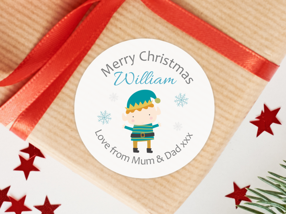 Elf Boy Personalised Christmas Stickers