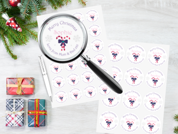 Candy Cane Girl's Personalised Christmas Stickers (Pink)
