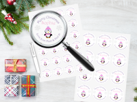 Penguin Girl's Personalised Christmas Stickers (Pink)