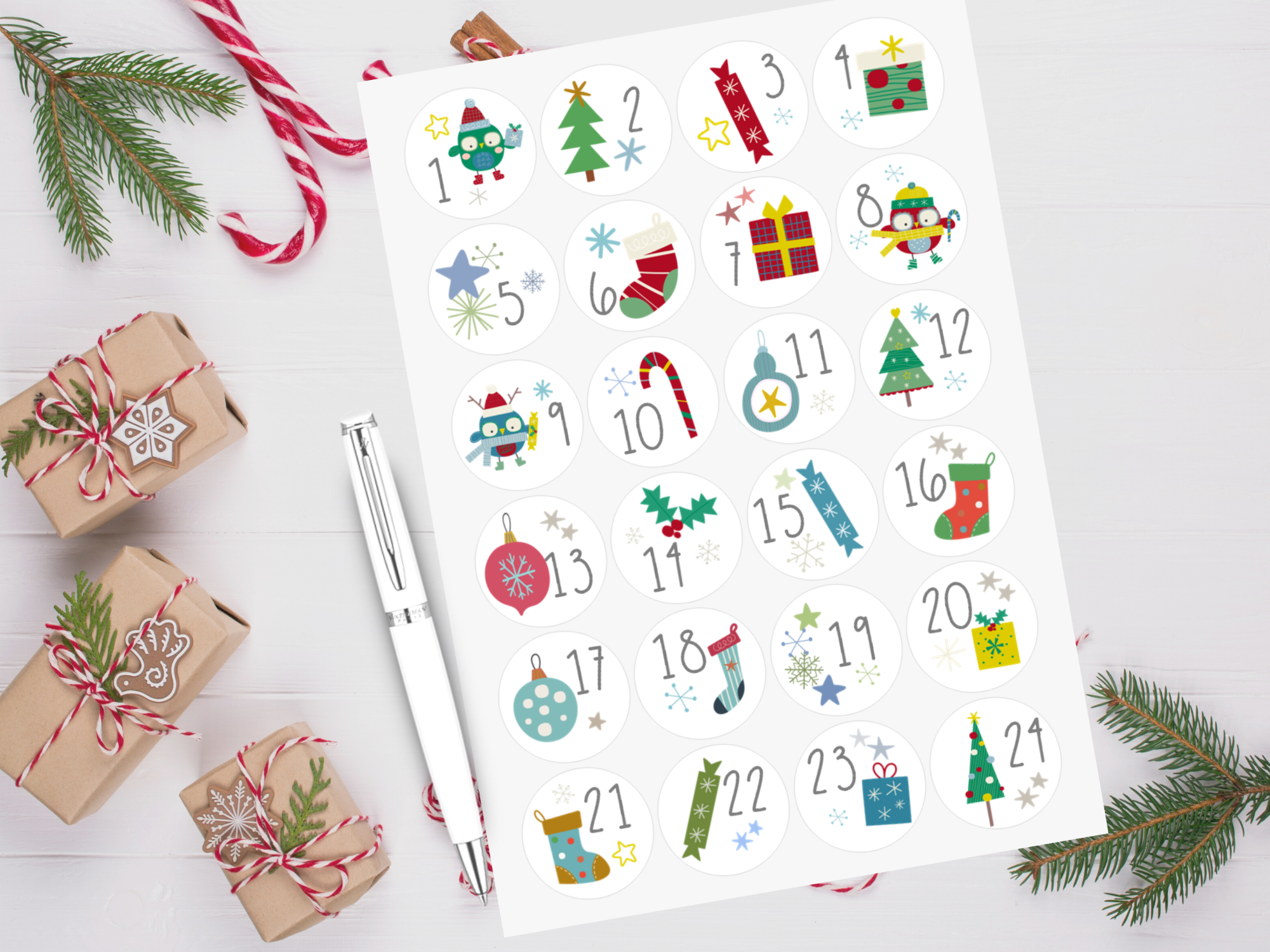 Cute Owls Advent Christmas Stickers