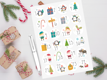 Cute Penguins Advent Christmas Stickers