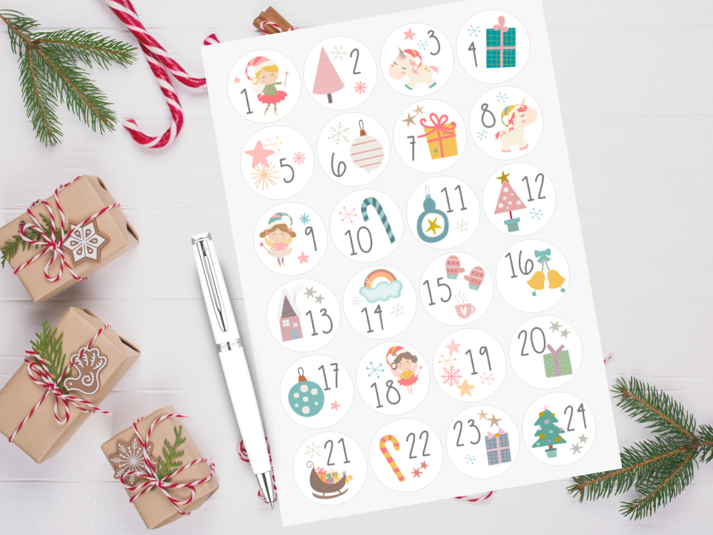 Fairy & Unicorn Advent Christmas Stickers (Pastels)