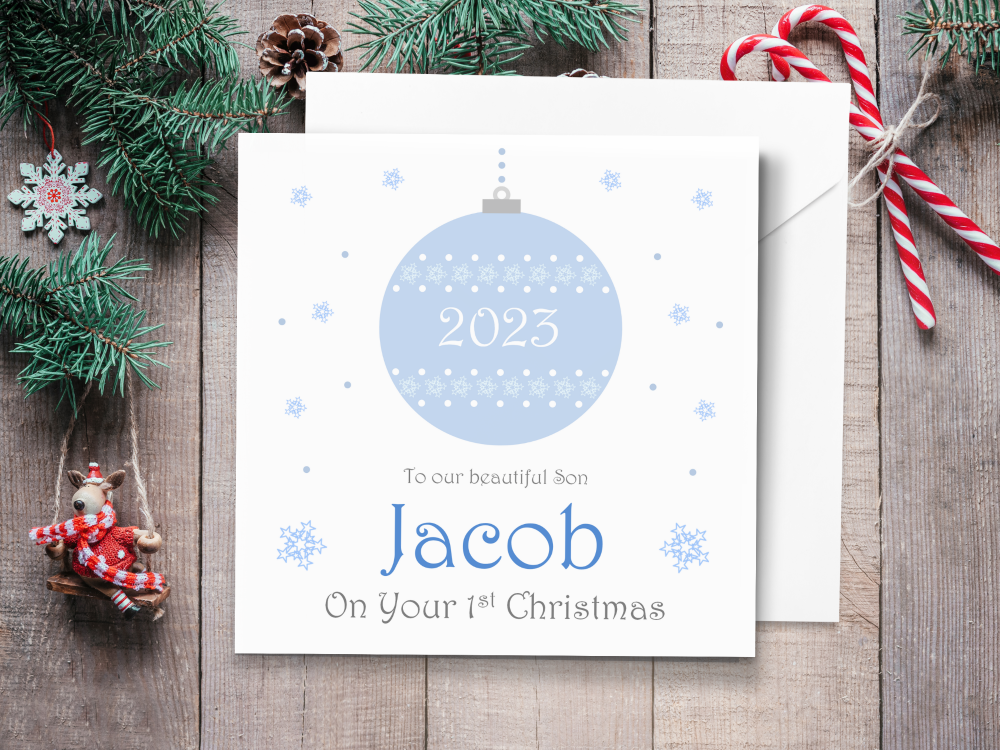 Blue Bauble 2022 Personalised Christmas Card