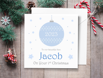 Blue Bauble 2023 Personalised Christmas Card