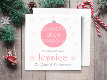 Pink Bauble 2023 Personalised Christmas Card