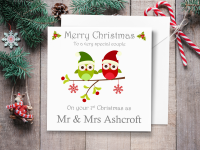 Christmas Owls Mr & Mrs Personalised Christmas Card (Mr & Mr or Mrs & Mrs)