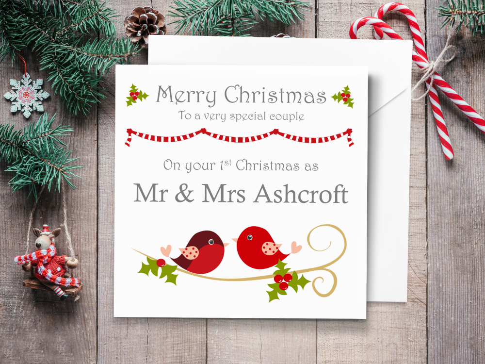 Love Birds Couples Mr & Mrs Personalised Christmas Card (Mr & Mr or Mrs & M