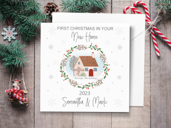 First Christmas In Your New Home - Wreath - Personalised Christmas Card