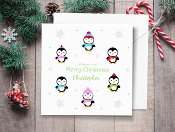 Cute Penguins Personalised Christmas Card