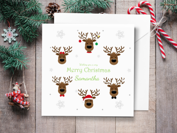 Cute Reindeers Personalised Christmas Card