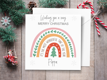It's the most wonderful time of the year - Rainbow Christmas Tree Personalised Christmas Card