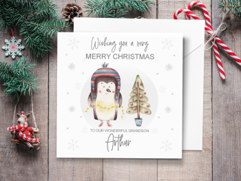 Penguin & Tree Personalised Christmas Card