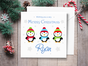 Penguin Boys Personalised Christmas Card