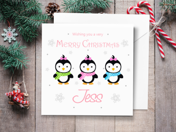 Penguin Girls Personalised Christmas Card